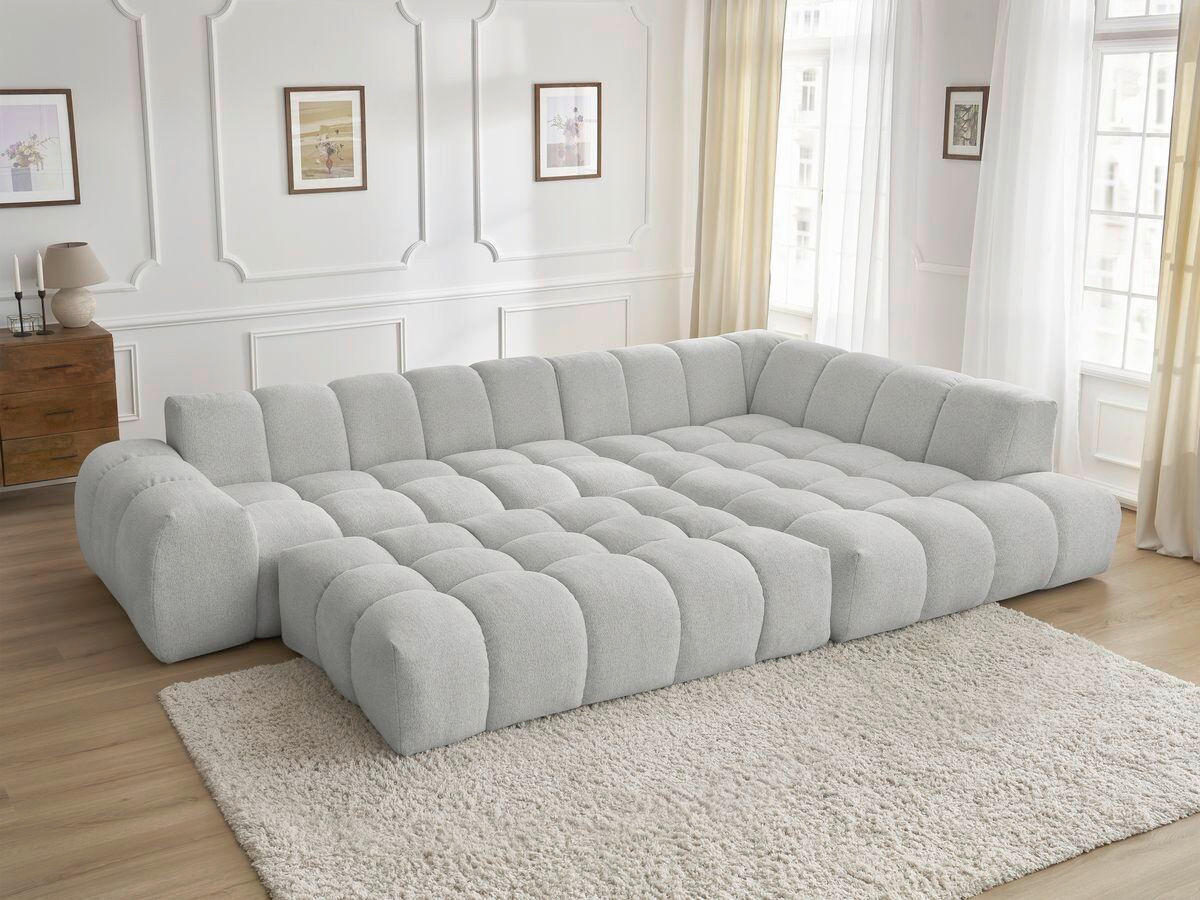 ECKSOFA Ottomane rechts  EVEREST Hellgrau Flachgewebe  - Hellgrau/Schwarz, MODERN, Kunststoff/Textil (352/210cm)