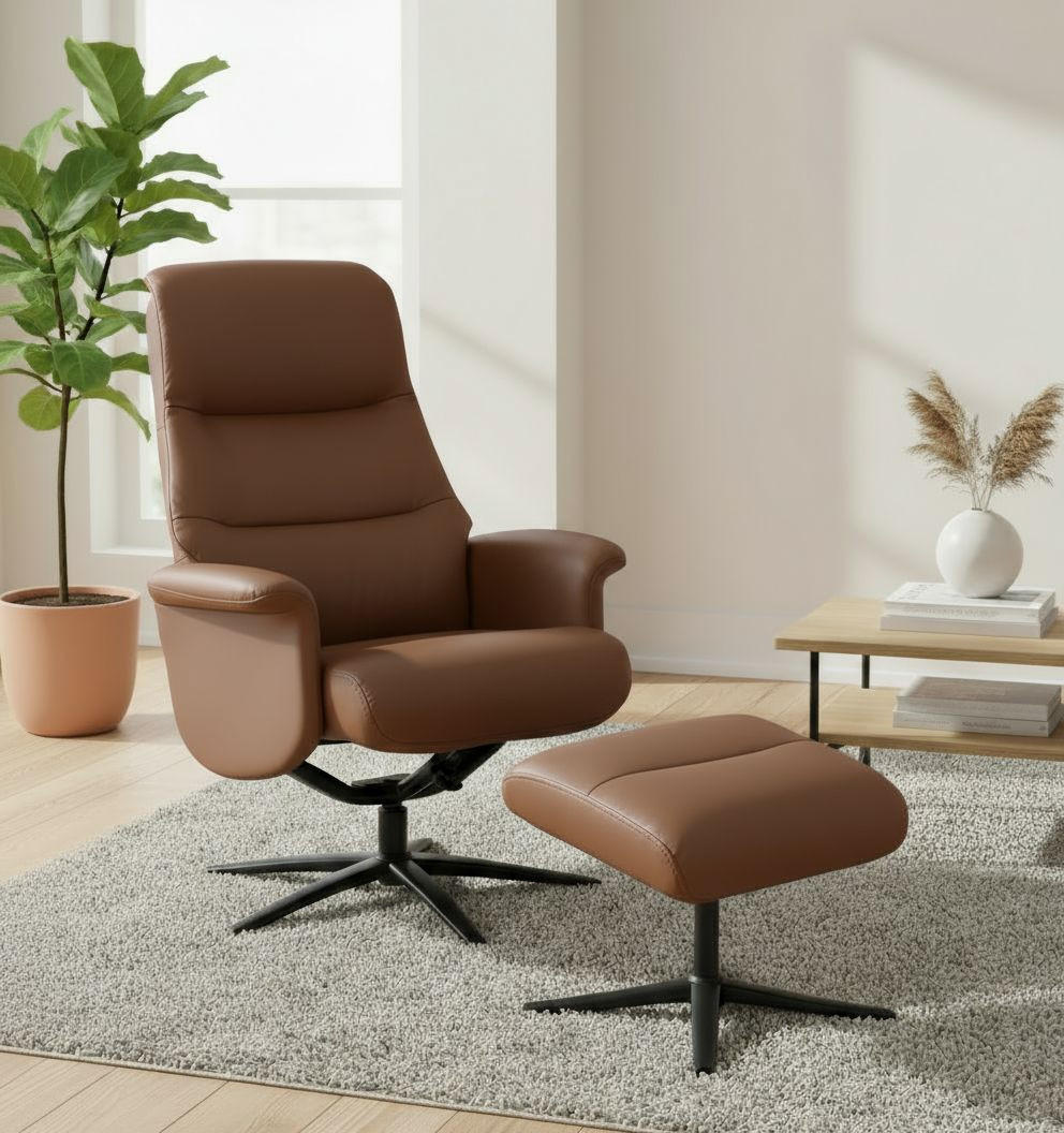 RELAXSESSELSET Lederlook Echtleder    - Schwarz/Kupferfarben, Design, Leder/Textil (76/107/79cm) - Livetastic