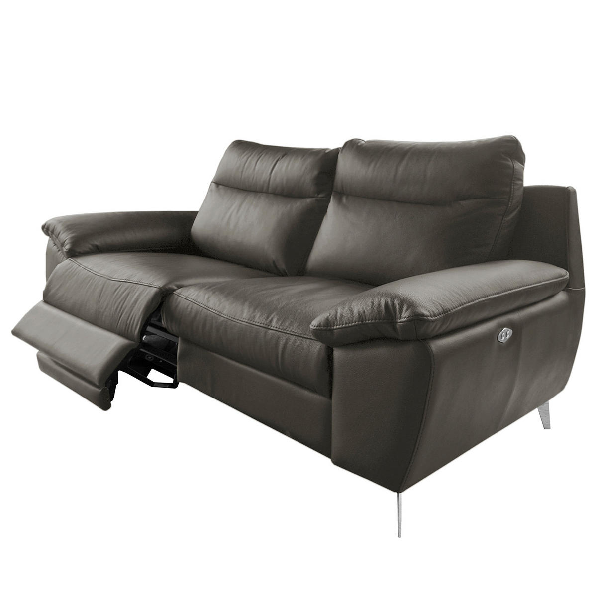 2-SITZER-SOFA 178/95/96 cm PERLE in Echtleder Anthrazit   - Chromfarben/Anthrazit, Design, Leder/Metall (178/95/96cm) - Livetastic