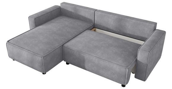 ECKSOFA Grau Cord Zierkissen, Rückenkissen, Bettkasten, Schlaffunktion, Rücken echt, Liegefläche im Originalstoff  - Schwarz/Grau, MODERN, Kunststoff/Textil (190/280cm) - Carryhome