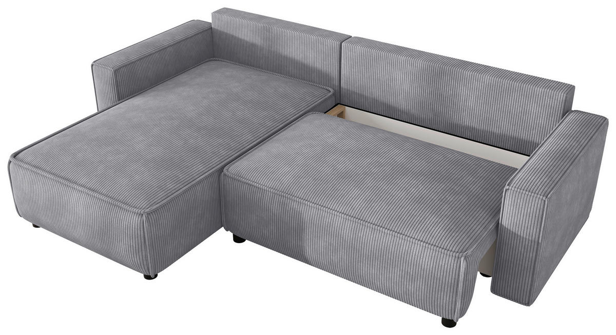 ECKSOFA Grau Cord Zierkissen, Rückenkissen, Bettkasten, Schlaffunktion, Rücken echt, Liegefläche im Originalstoff  - Schwarz/Grau, MODERN, Kunststoff/Textil (190/280cm) - Carryhome