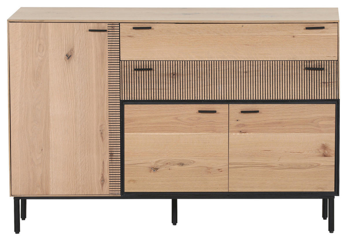 SIDEBOARD  140/90/42 cm 2 Schublade(n)  - Eichefarben/Schwarz, LIFESTYLE, Holzwerkstoff/Metall (140/90/42cm) - Novel