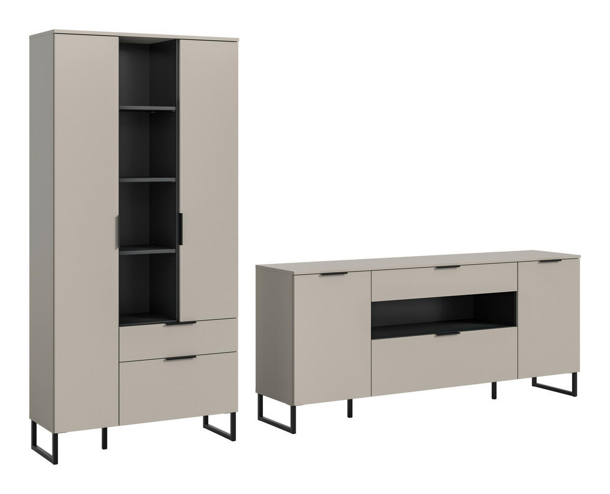 SZEKRÉNYSOR fekete, kasmírszínű  - kasmírszínű/fekete, Design, faalapú anyag/fém (290/192/41cm) - Livetastic