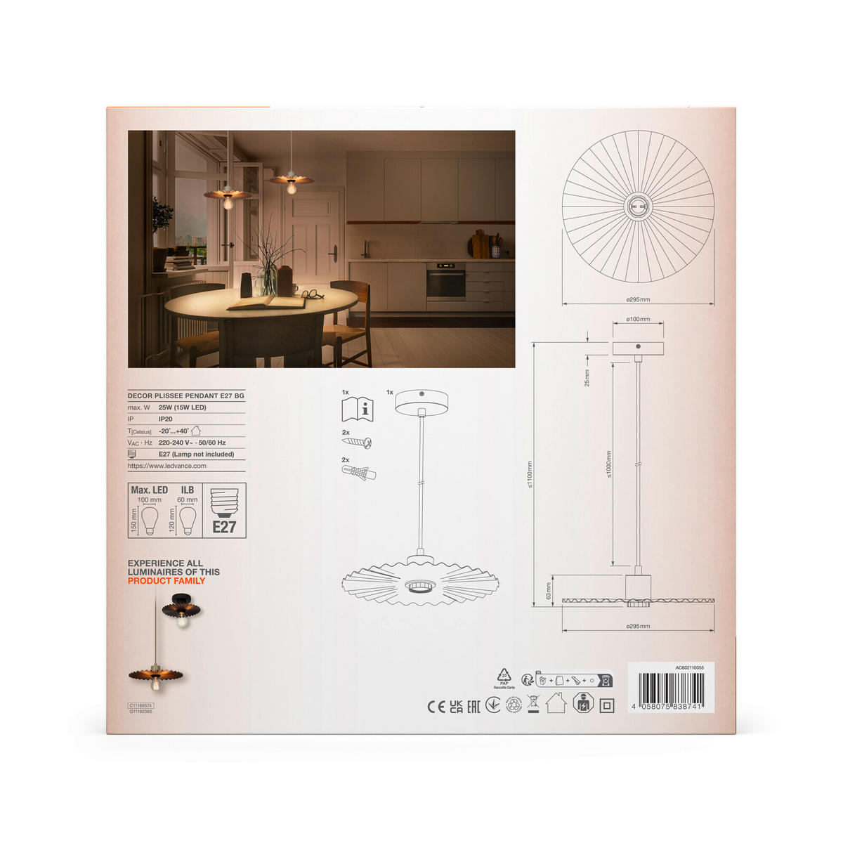 HÄNGELEUCHTE 29,5/110 cm   - Beige, Basics, Metall (29,5/110cm) - Ledvance