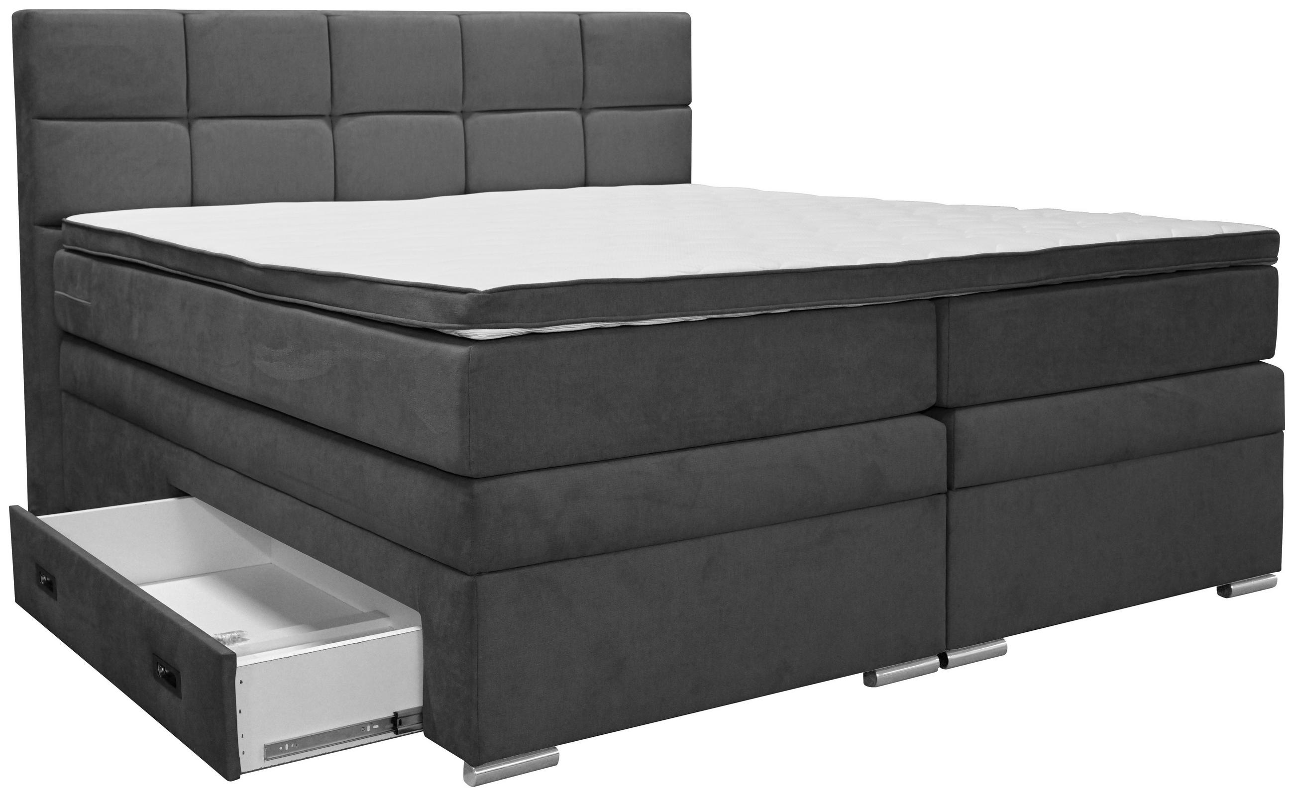 BOXSPRINGBETT 180/200 cm,  in Anthrazit, Topper, Matratzen, Bettschubladen, H3 + H3 = fest  - Anthrazit/Alufarben, KONVENTIONELL, Kunststoff/Textil (180/200cm) - Carryhome