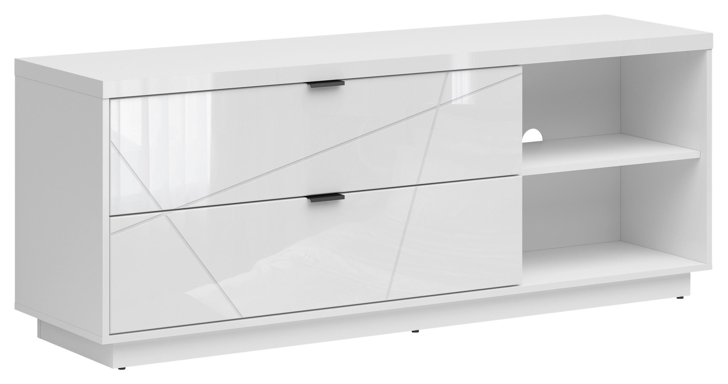 LOWBOARD Weiß, Weiß Hochglanz  - Weiß Hochglanz/Schwarz, Design, Holzwerkstoff/Kunststoff (156/61/42,5cm)