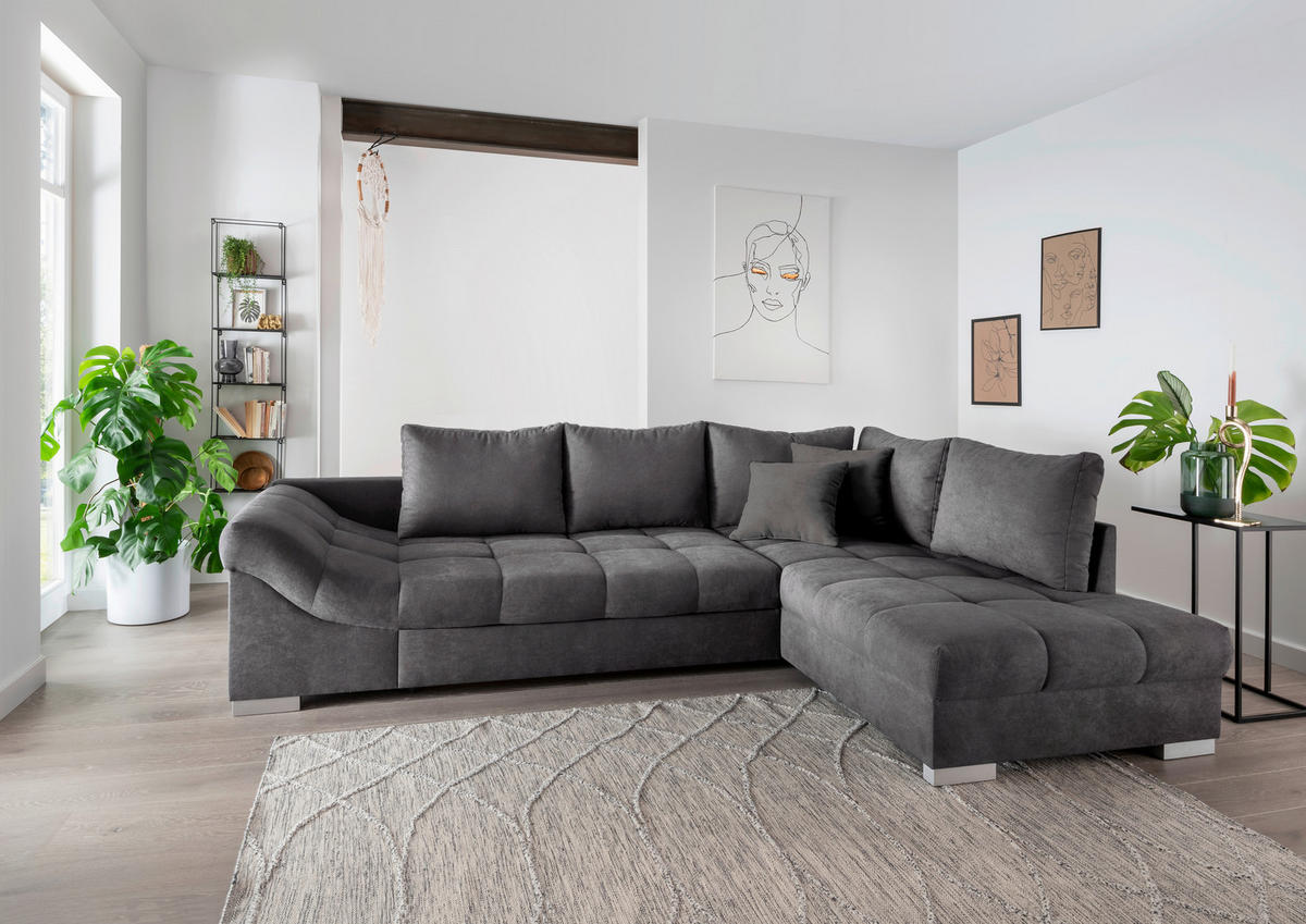 COLțAR EXTENSIBIL textil antracit  - argintiu/antracit, Design, lemn/textil (298/202cm) - MID.YOU
