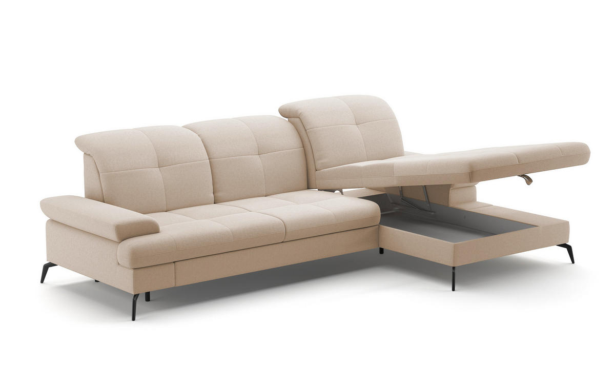 ECKSOFA in Flachgewebe Creme  - Creme/Schwarz, Konventionell, Textil/Metall (279/185cm) - Sit & More