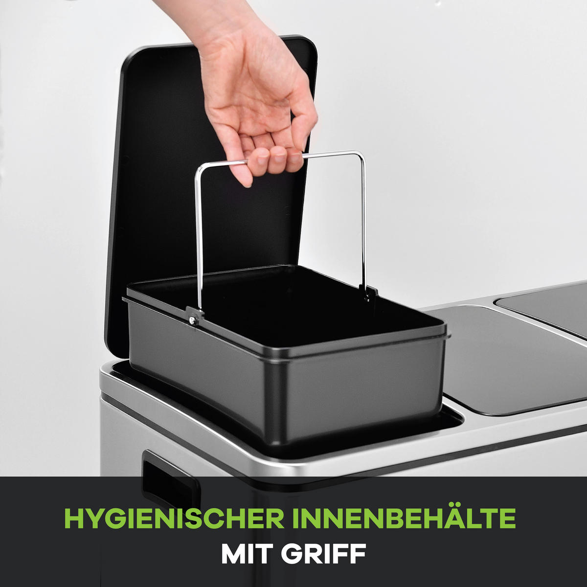 ABFALLEIMER 54 l  Metall  - Silberfarben/Schwarz, KONVENTIONELL, Kunststoff/Metall (61/55,5/34cm) - P & B