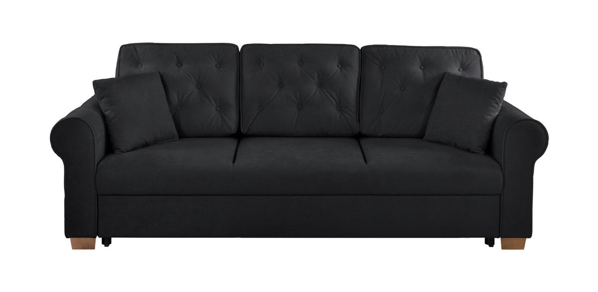SCHLAFSOFA  mit Bettkasten erhältlich, Liegefunktion, Rücken echt, Armteil links, Armteil rechts Bouclé Anthrazit  - Anthrazit/Buchefarben, Design, Holz/Textil (240/94/98cm) - MID.YOU