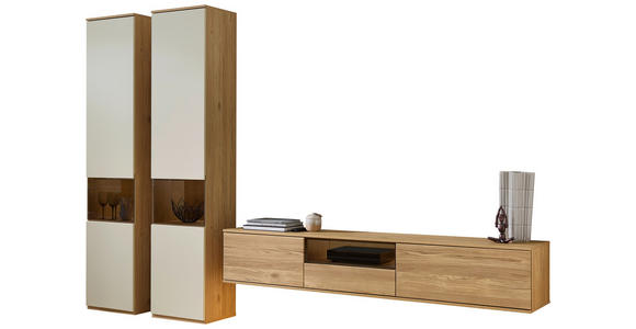 WOHNWAND  in Eichefarben, Sandfarben  315/215/40 cm  - Sandfarben/Eichefarben, KONVENTIONELL, Glas/Holzwerkstoff (315/215/40cm) - Venda