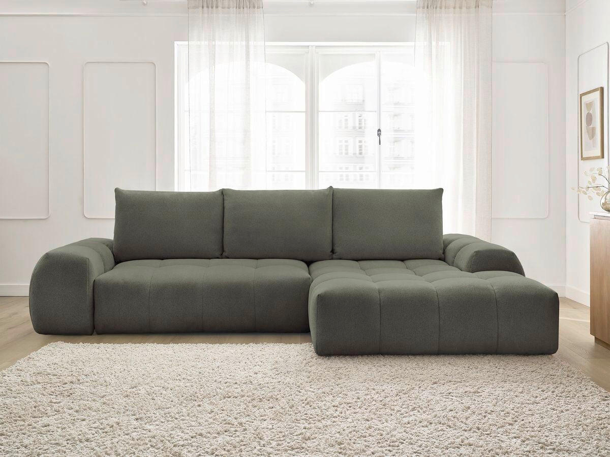 ECKSCHLAFSOFA EVEREST  mit Rücken echt, Armteil links, Armteil rechts Flachgewebe Grün  - Schwarz/Grün, MODERN, Kunststoff/Textil (318/180cm) - Livetastic