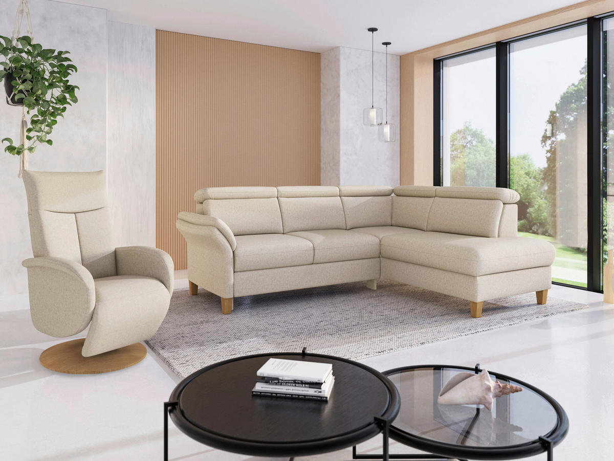 ECKSOFA GLENDALE E Creme Flachgewebe  - Eichefarben/Creme, KONVENTIONELL, Holz/Textil (247/193cm) - Sit & More