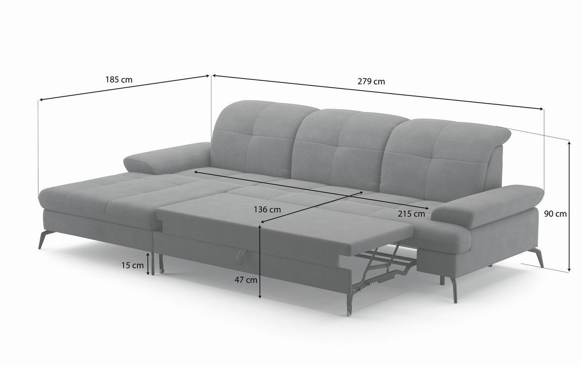 ECKSOFA Schlammfarben Flachgewebe  - Schlammfarben/Schwarz, KONVENTIONELL, Textil/Metall (185/279cm) - Sit & More