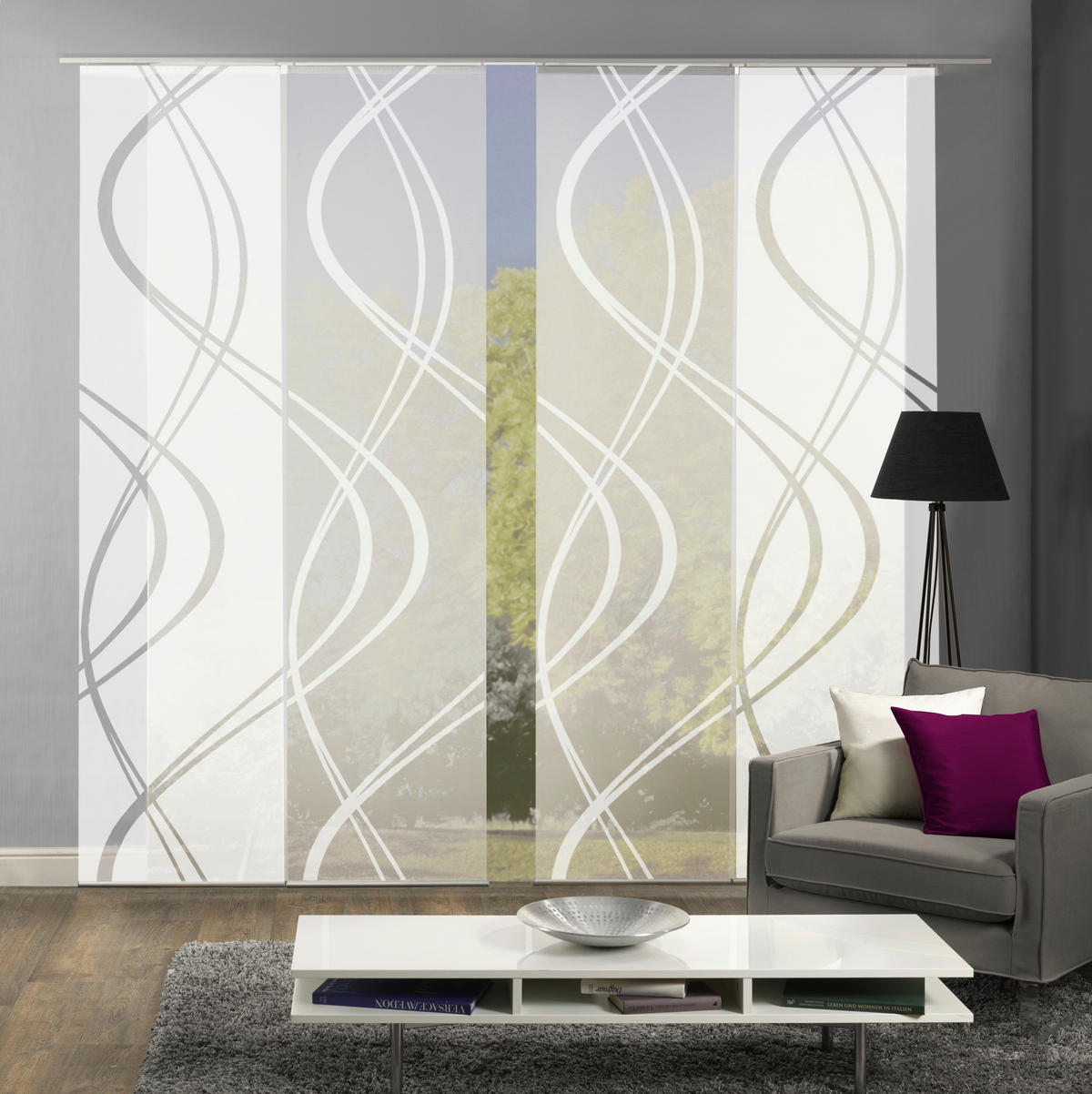 FLÄCHENVORHANG TIBERIO, 4-TLG. in Weiß halbtransparent  - Weiß, MODERN, Textil (60/245cm)
