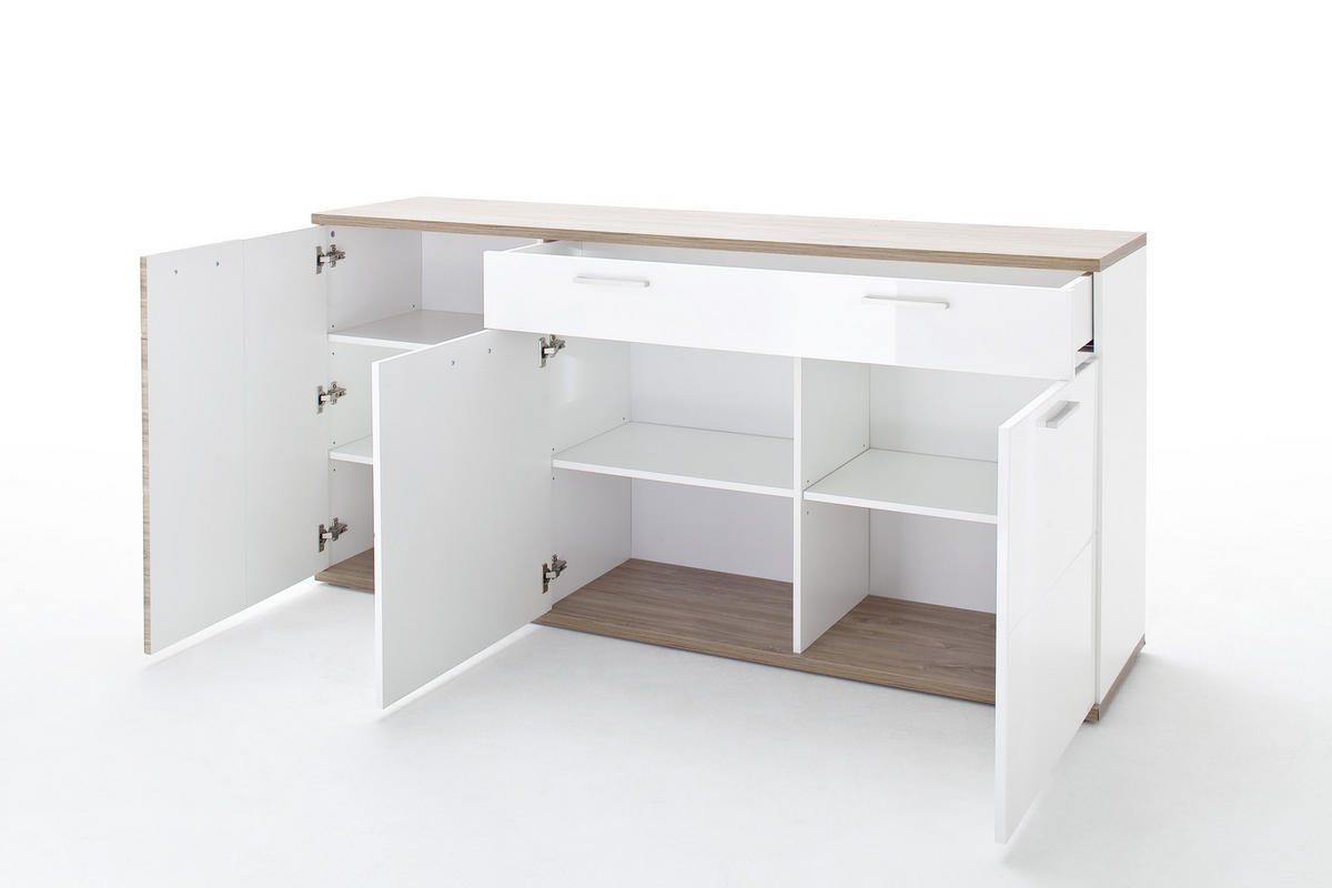 ŠIROKÁ KOMODA, biela, farba duba, 180/86/43 cm - biela/farba duba, Design, kov/kompozitné drevo (180/86/43cm) - Livetastic