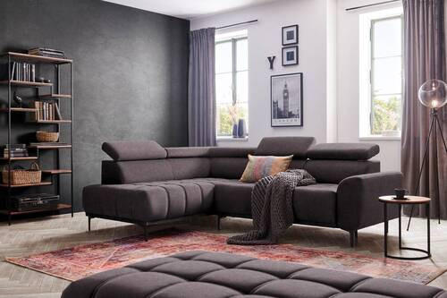 ECKSOFA Dunkelbraun Velours  - Dunkelbraun/Schwarz, Design, Textil/Metall (191/261cm) - Stylife