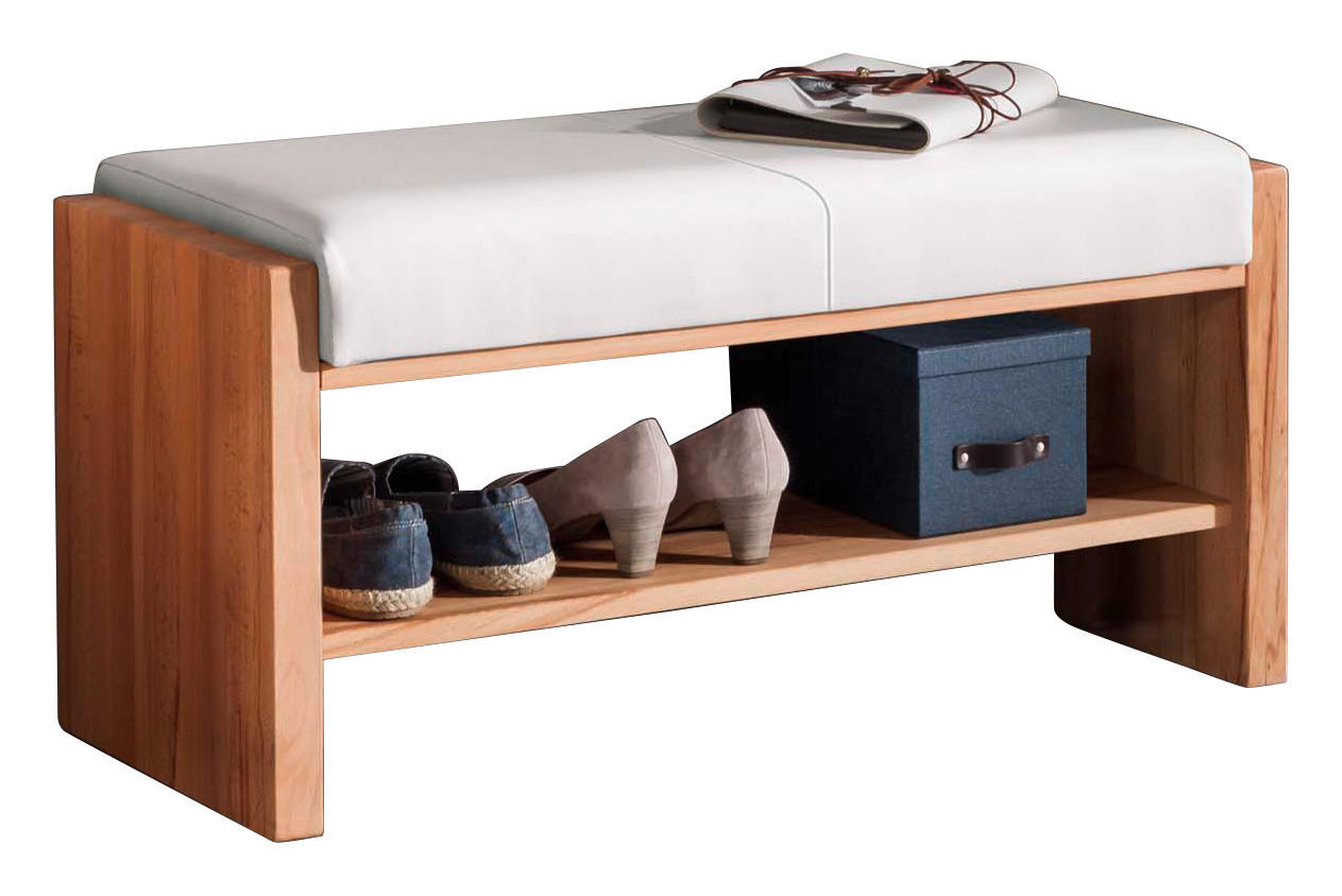 GARDEROBENBANK  in 88/44/42 cm  - Buchefarben/Weiß, MODERN, Leder/Holz (88/44/42cm) - Linea Natura