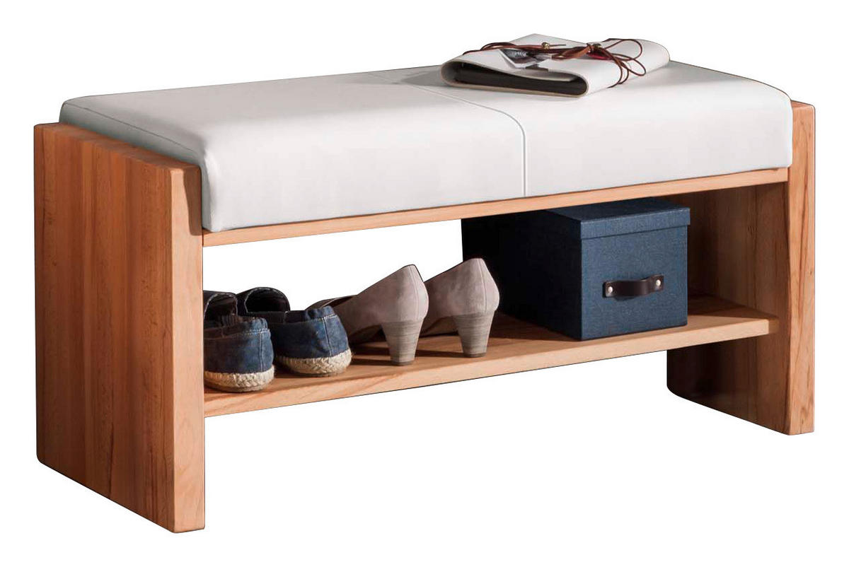 GARDEROBENBANK  in 88/44/42 cm  - Buchefarben/Weiß, MODERN, Leder/Holz (88/44/42cm) - Linea Natura