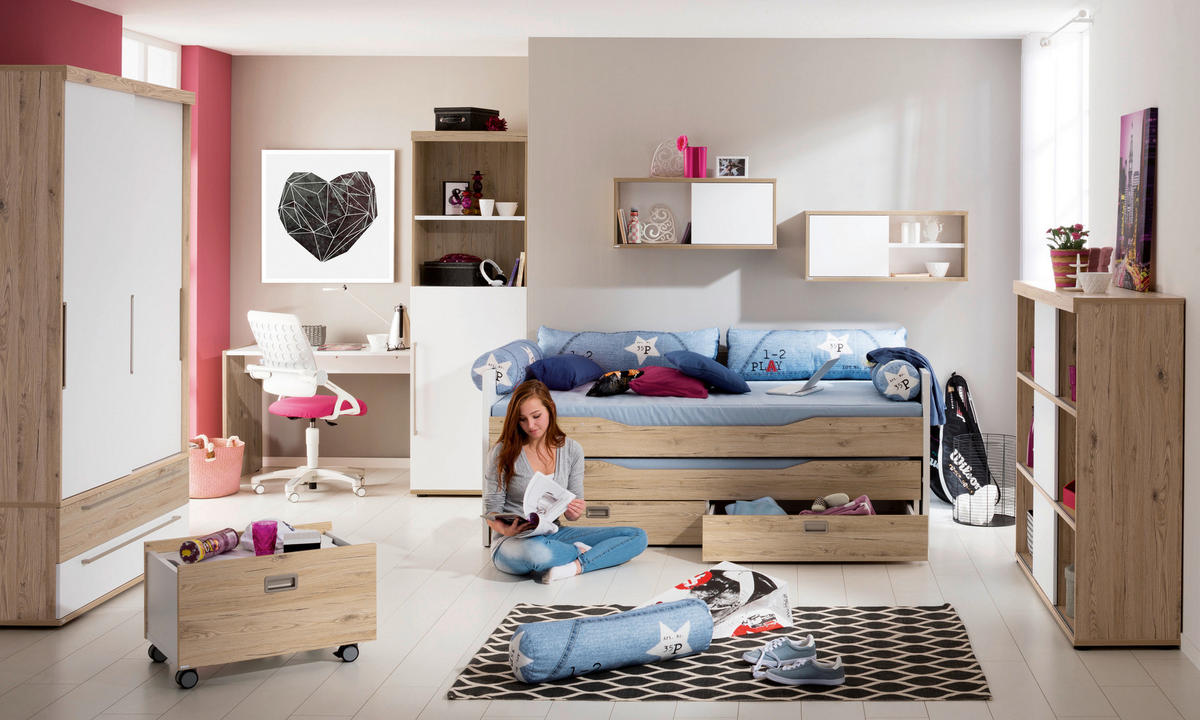 BETT 120/200 cm,  in Weiß, Eichefarben,  - Eichefarben/Weiß, Design (120/200cm) - Paidi