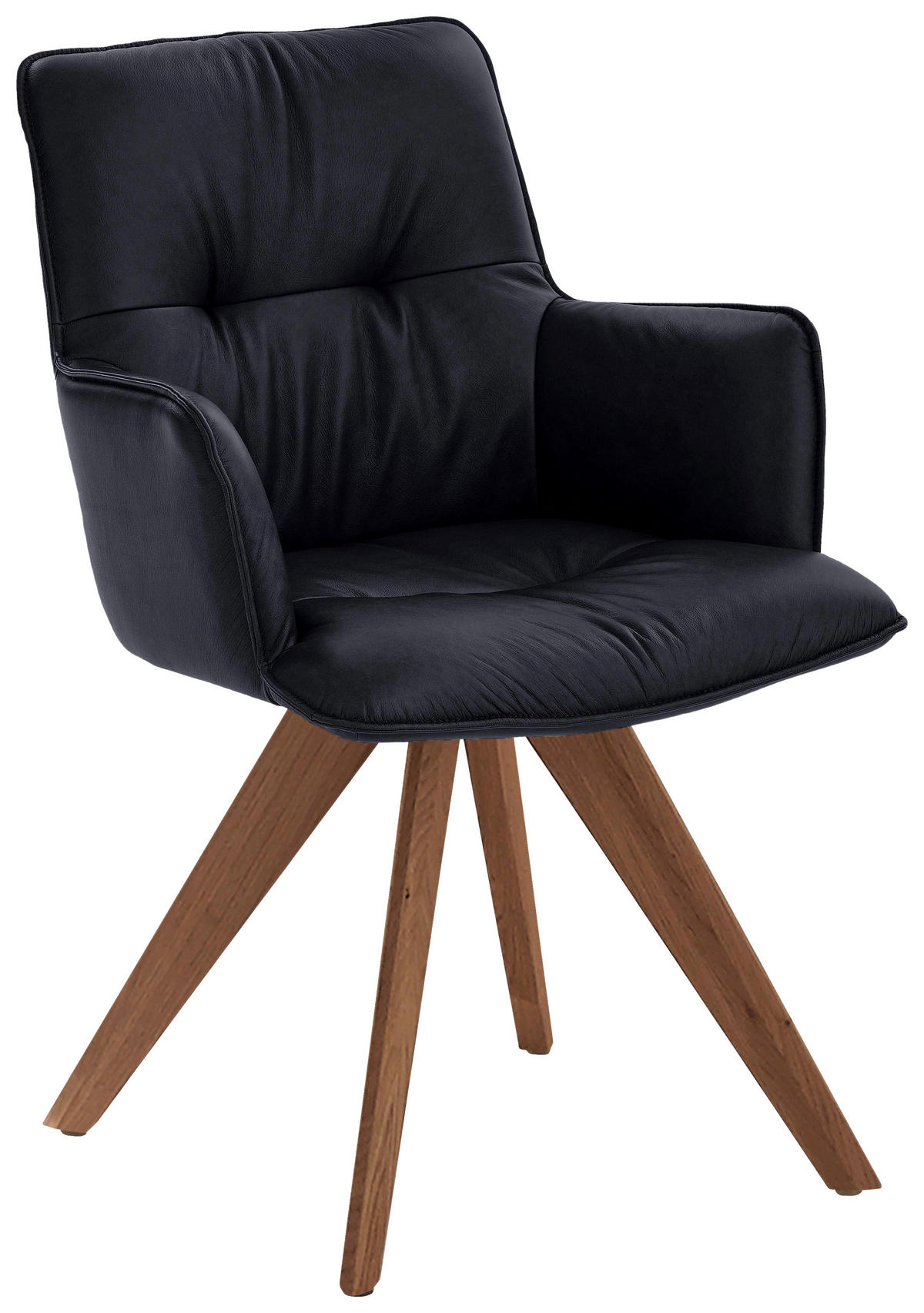 ARMLEHNSTUHL drehbar  in Echtleder pigmentiert  - Nussbaumfarben/Dunkelblau, Design, Leder/Holz (59/89/63cm) - Dieter Knoll