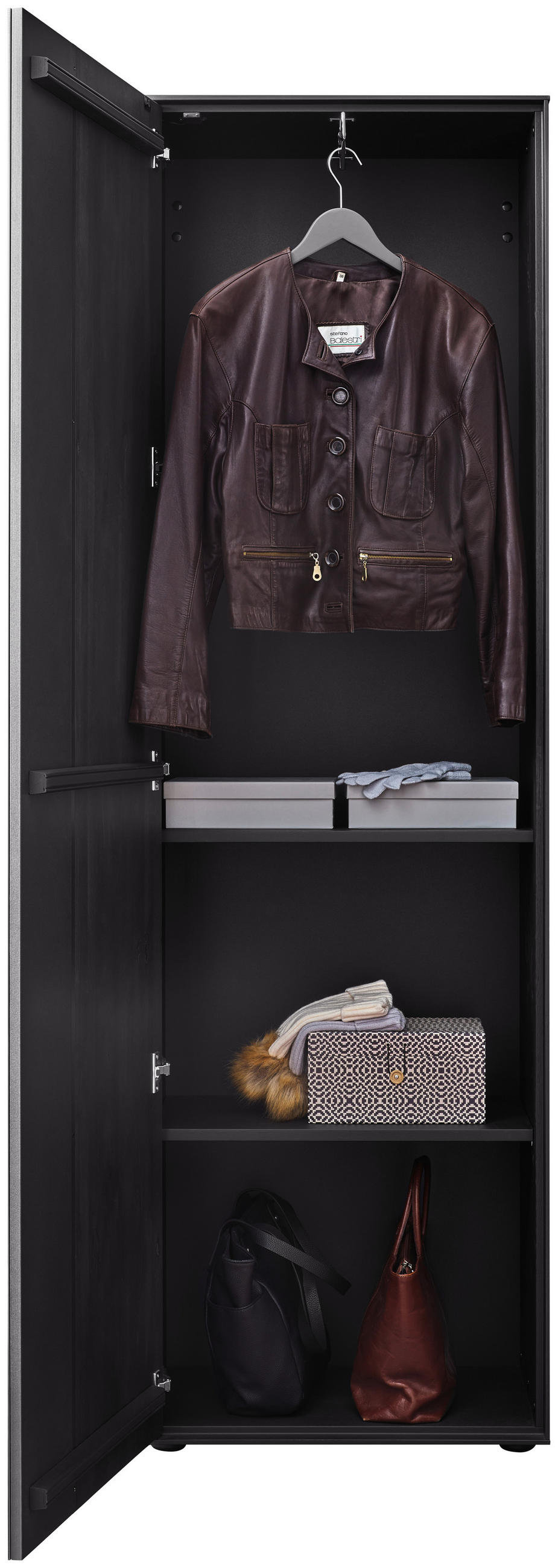GARDEROBENSCHRANK LENYA GARDEROBEN  in 60/196/39 cm  - Anthrazit/Schwarz, Design, Glas/Holz (60/196/39cm) - Johann Jakob