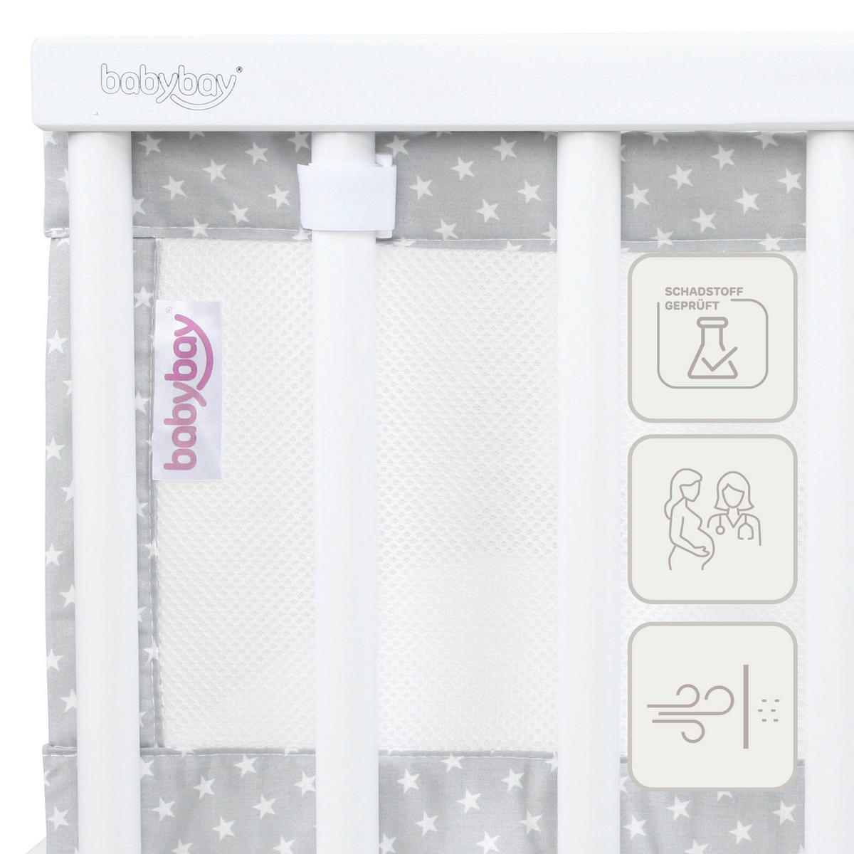 NESTCHEN babybay Nestchen 3D Mesh  - Hellgrau, Basics, Naturmaterialien (168/24/2cm) - Tobi