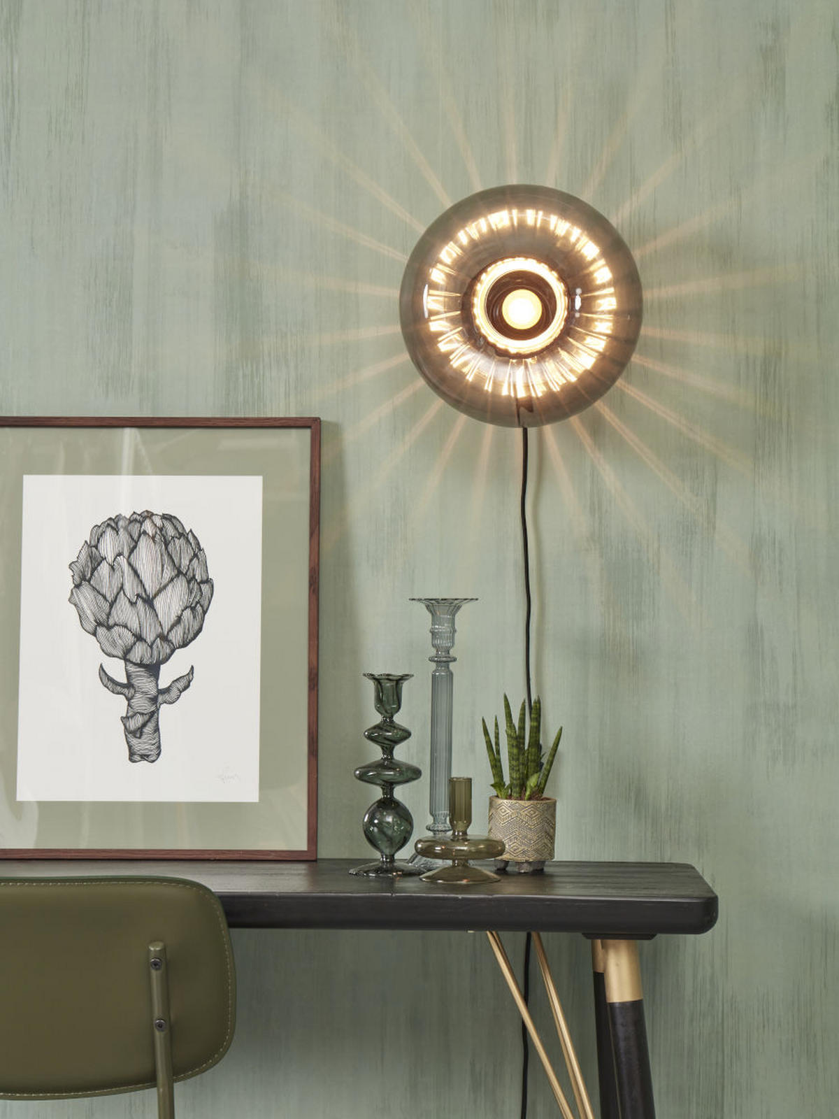 WANDLEUCHTE Brussels 28 cm  - Anthrazit/Goldfarben, Basics, Glas/Metall (28cm) - It's about Romi