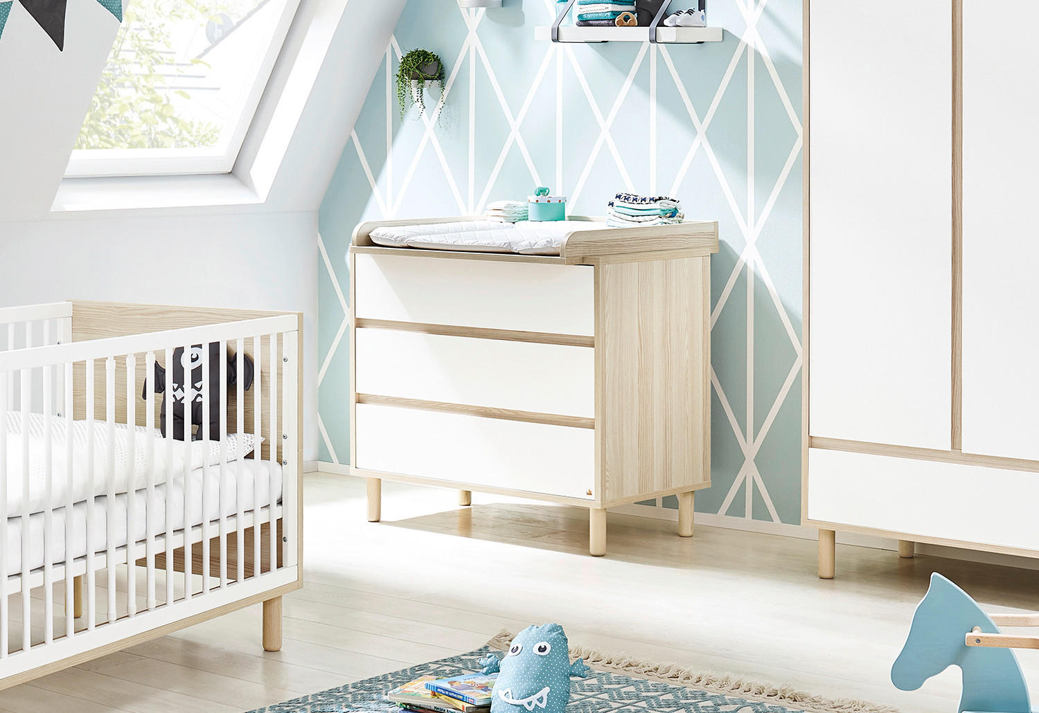 WICKELKOMMODE PINOLINO FLOW Weiß, Eschefarben  - Eschefarben/Weiß, Design, Holzwerkstoff (105/98/77cm) - Pinolino