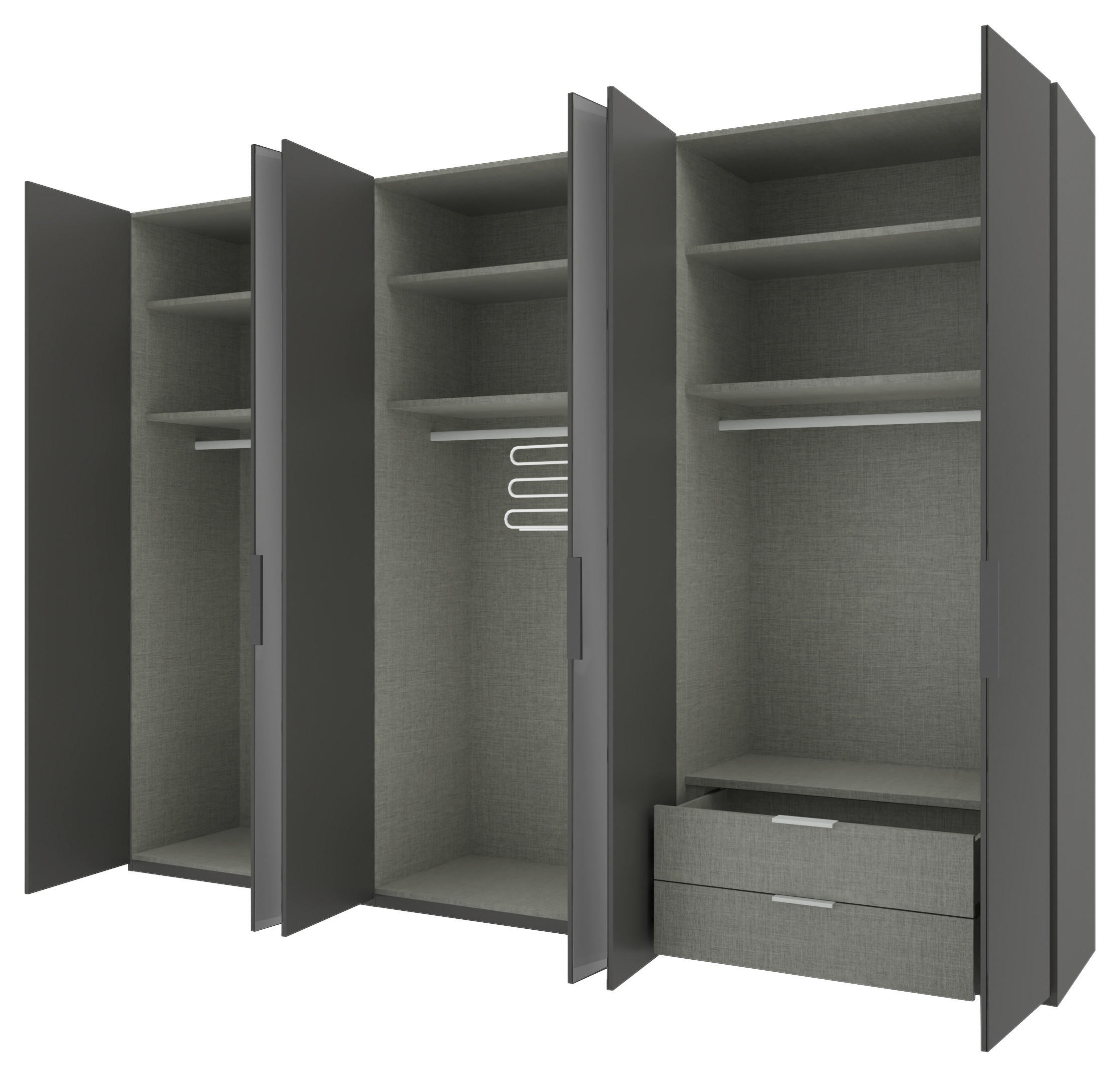 DREHTÜRENSCHRANK 300/223/62 cm 6-türig Anthrazit  - Anthrazit/Schwarz, KONVENTIONELL, Glas/Holzwerkstoff (300/223/62cm) - Novel