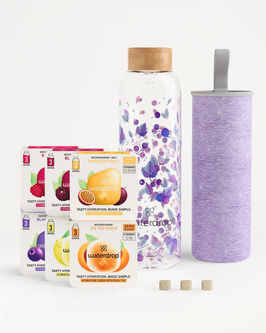 TRINKFLASCHE 600 L  - Transparent/Lila, Trend, Glas/Naturmaterialien (600ml) - waterdrop