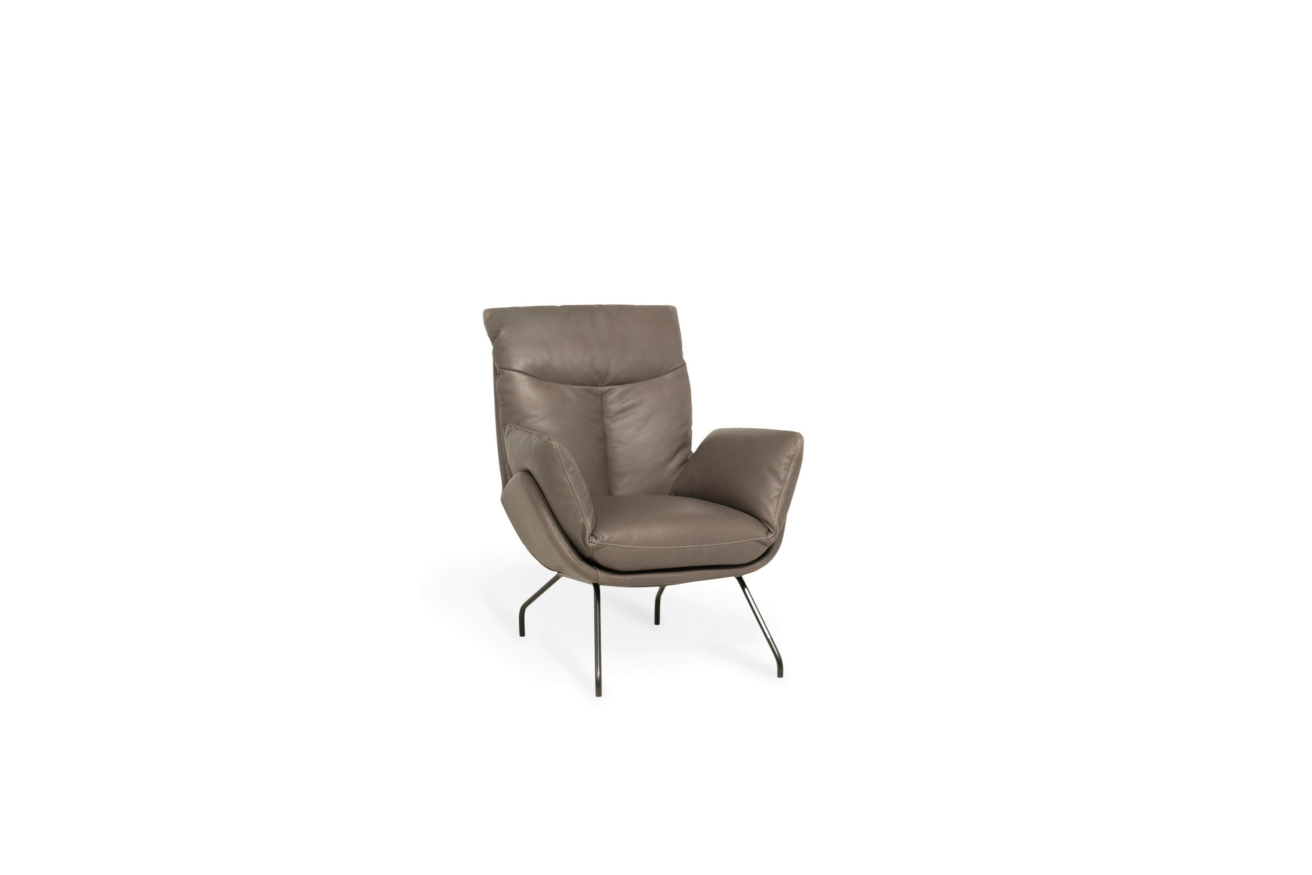 SESSEL in Echtleder Graubraun  - Graubraun/Schwarz, MODERN, Leder/Metall (80/100/94cm) - Designwerk