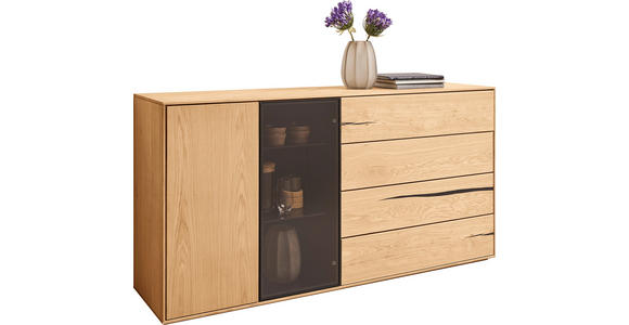 SIDEBOARD Schwarz, Eichefarben  176/88/40 cm  - Eichefarben/Schwarz, Natur, Glas/Holz (176/88/40cm) - Waldwelt