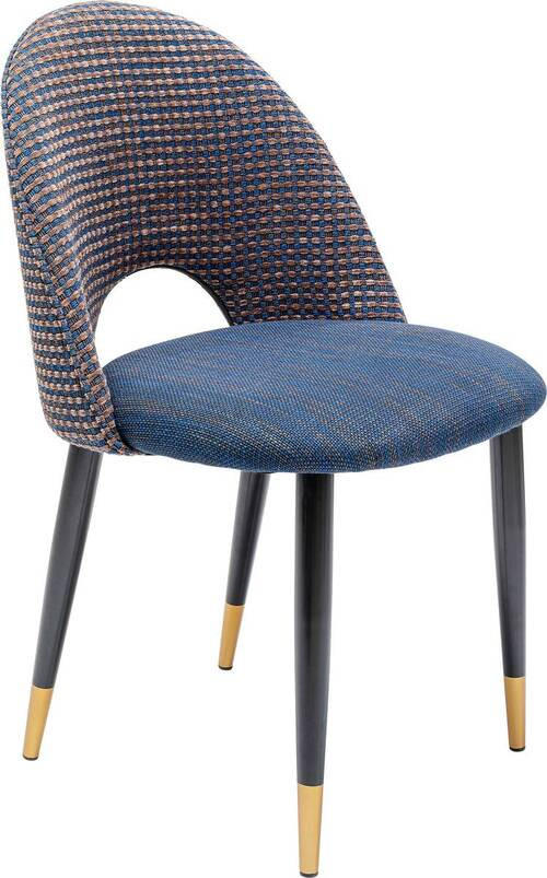 STUHL Webstoff Blau, Schwarz, Goldfarben  - Blau/Goldfarben, Design, Textil/Metall (49/84/54cm) - Kare-Design