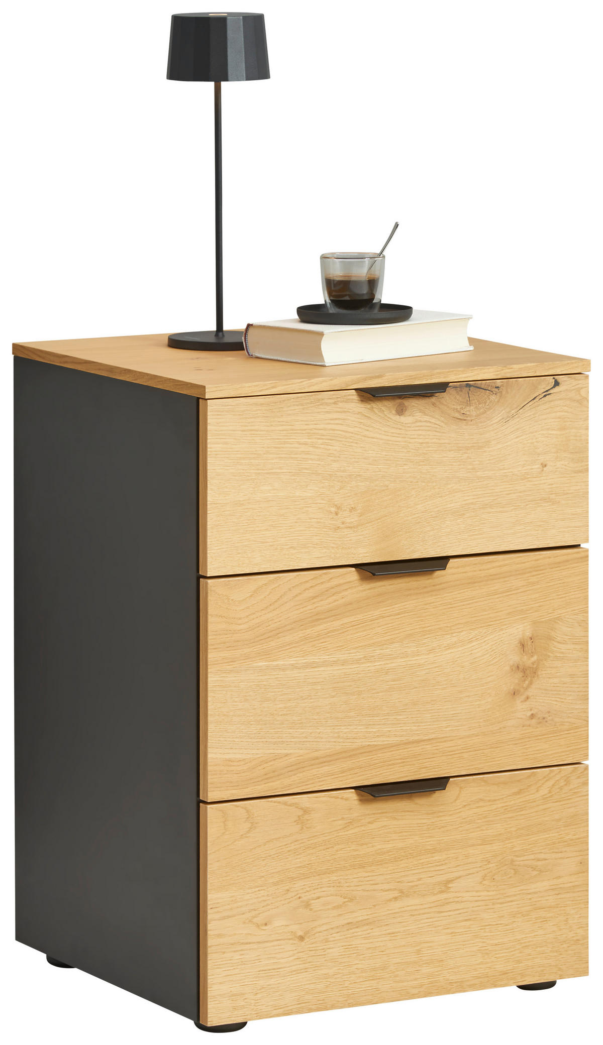 NACHTKÄSTCHEN 45/65/43 cm  in furniert Eiche Schwarz, Eichefarben  - Eichefarben/Schwarz, Design, Holz/Holzwerkstoff (45/65/43cm) - Jutzler