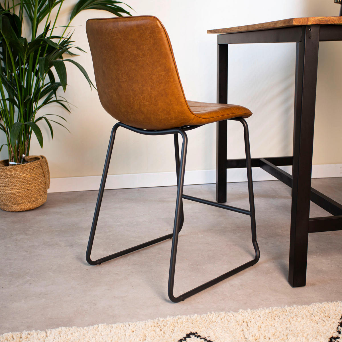 BARHOCKER-SET Lederlook Cognac Stahl  - Cognac/Schwarz, KONVENTIONELL, Kunststoff/Textil (49/98/54,5cm) - MID.YOU