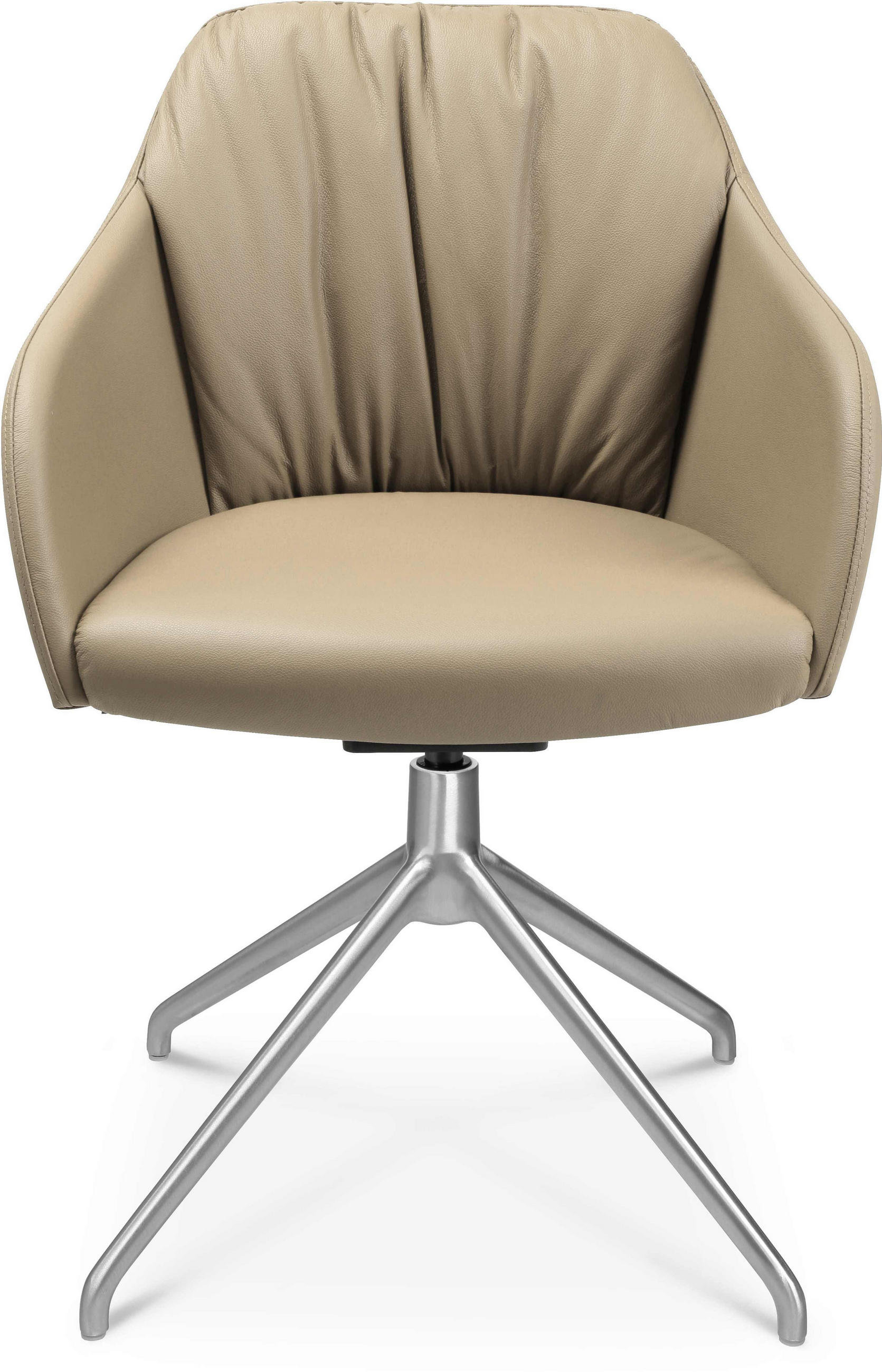 ARMLEHNSTUHL  in Aluminium Echtleder pigmentiert  - Beige/Alufarben, Design, Leder/Metall (58/81,5-84,5/60cm) - Johann Jakob
