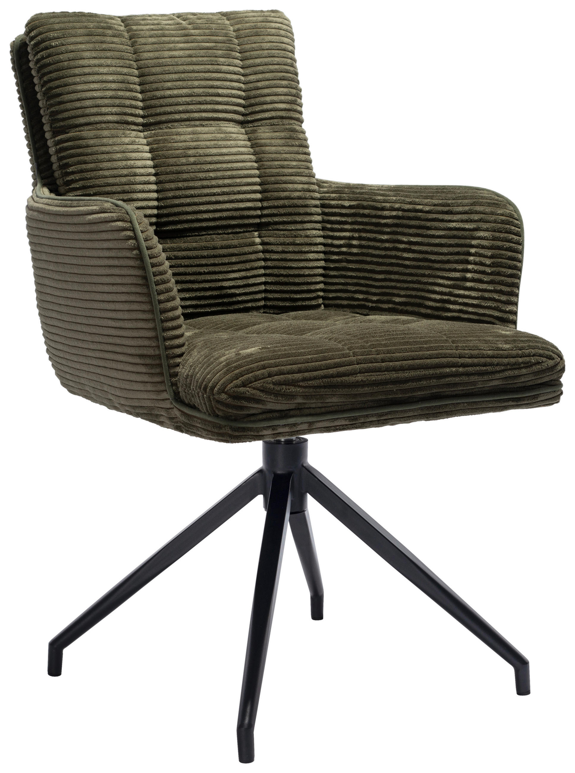 ARMLEHNSTUHL  Stoffauswahl, Sitzfläche 360° drehbar Cord  Olivgrün  - Schwarz/Olivgrün, Design, Textil/Metall (66/89/64cm) - Stylife