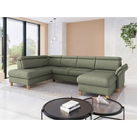 WOHNLANDSCHAFT GLENDALE E Olivgrün Flachgewebe  - Eichefarben/Olivgrün, KONVENTIONELL, Holz/Textil (193/321/166cm) - Sit & More