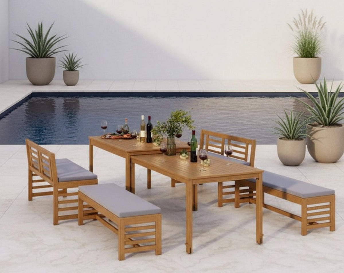 GARTENSET 6-teilig Akaziemassiv 6-teilig  - Grau/Akaziefarben, Natur, Holz - Ambia Garden