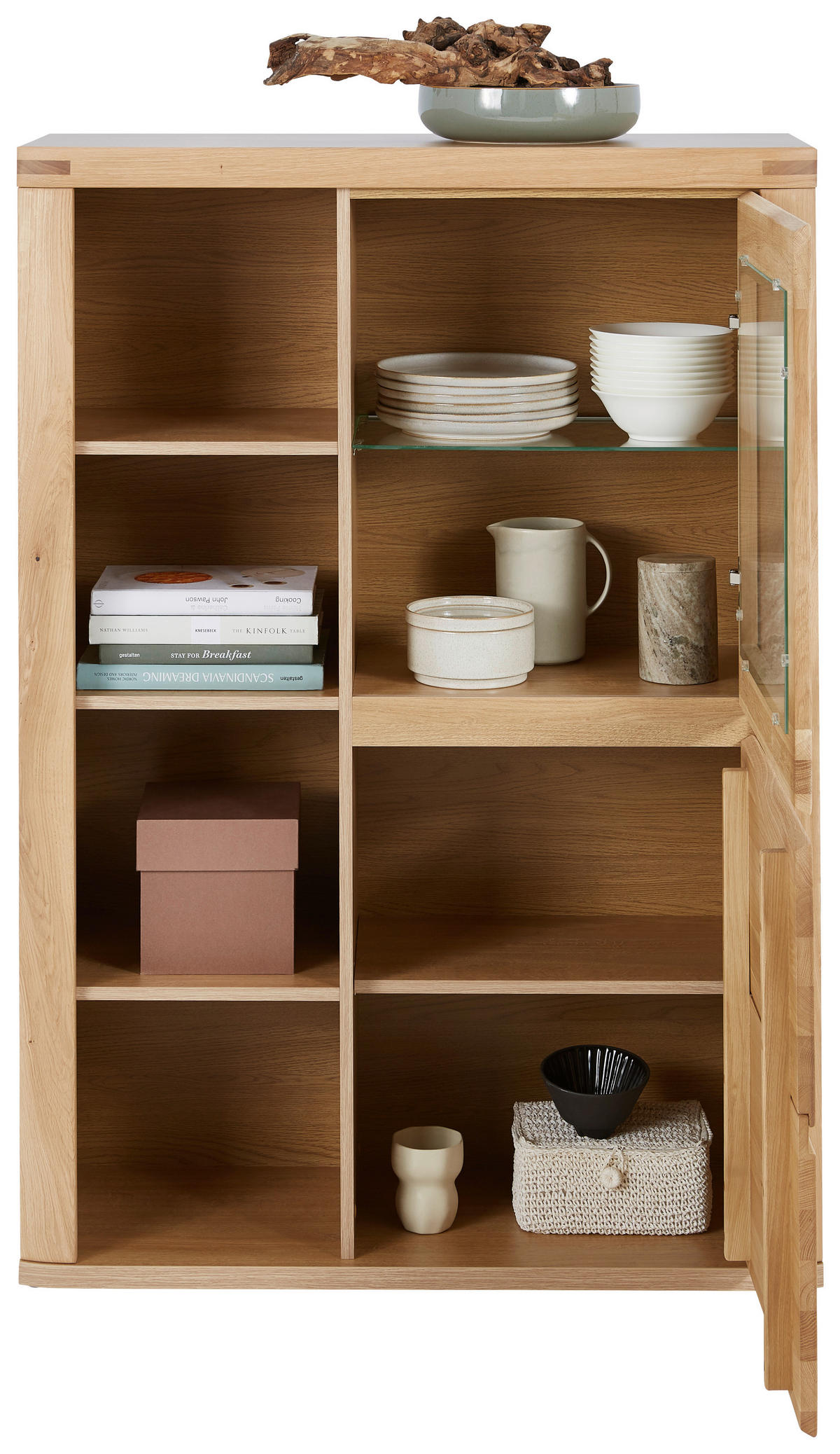 HIGHBOARD  in 98/140/38 cm  - Alteiche/Grau, KONVENTIONELL, Glas/Holz (98/140/38cm) - Voleo