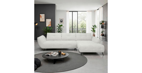 ECKSOFA Elfenbein Chenille Armlehnenkissen, Rücken echt, Sitztiefenverstellung  - Elfenbein/Schwarz, KONVENTIONELL, Textil/Metall (313/215cm) - Hom`in