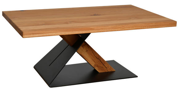 COUCHTISCH Eiche Schichtholz, vollmassiv, 2-Schicht 110/70/45 cm rechteckig Schwarz, Eichefarben  - Eichefarben/Schwarz, Natur, Holz/Metall (110/70/45cm) - Linea Natura