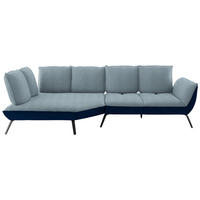 ECKSOFA Blau Flachgewebe Nierenkissen, Rücken echt, Sitztiefenverstellung  - Blau/Schwarz, Design, Textil/Metall (169/320cm) - Moderano