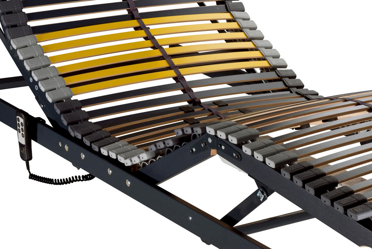 ELEKTRISCHER LATTENROST 90/200 cm Kopfteil, Fussteil, Mittelzone verstellbar, Birke  - Anthrazit/Gelb, Basics, Holz/Kunststoff (90/200cm) - Novel