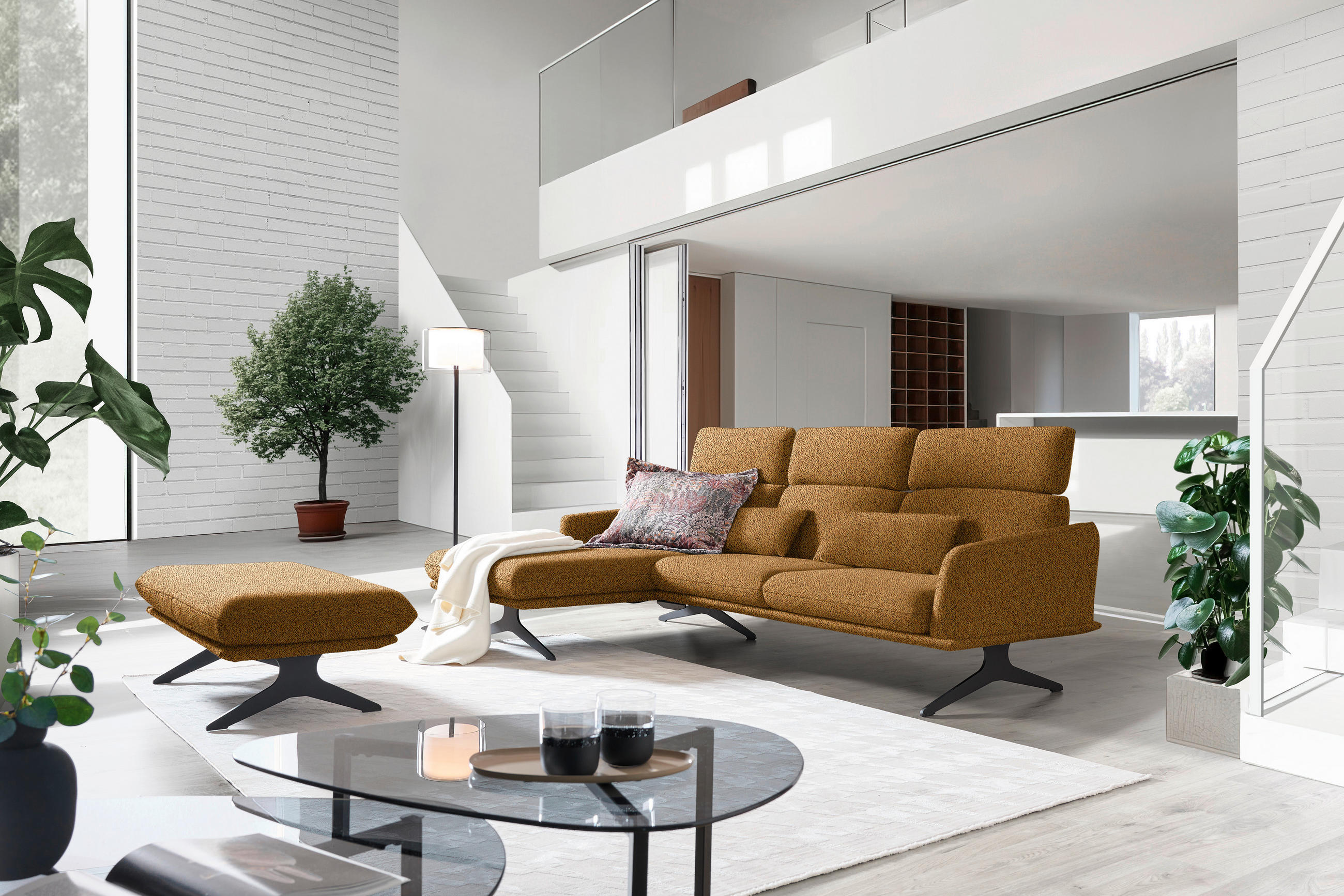ECKSOFA in Flachgewebe Currygelb  152/259 cm  - Currygelb/Schwarz, Design, Textil/Metall (152/259cm) - Dieter Knoll