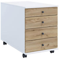 ROLLCONTAINER Weiß, Honigeiche  - Honigeiche/Schwarz, Design, Holzwerkstoff/Kunststoff (42/57/75cm) - MID.YOU