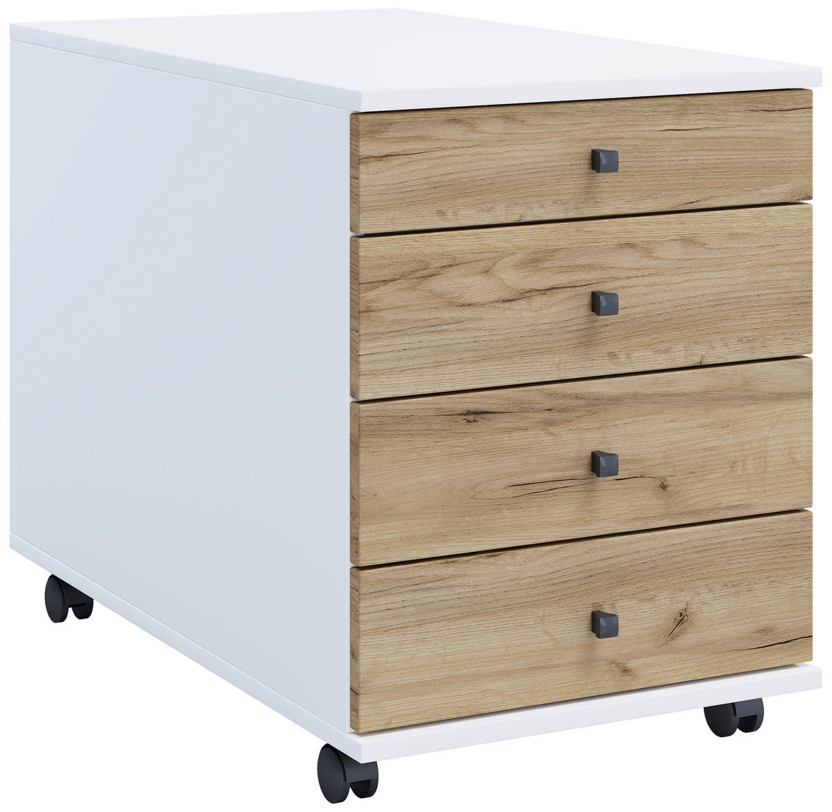 ROLLCONTAINER Weiß, Honigeiche  - Honigeiche/Schwarz, Design, Holzwerkstoff/Kunststoff (42/57/75cm) - MID.YOU