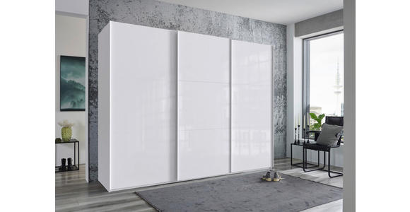 SCHWEBETÜRENSCHRANK 300/216/65 cm 3-türig Weiß, Weiß Hochglanz  - Weiß Hochglanz/Weiß, MODERN, Holzwerkstoff/Metall (300/216/65cm) - Hom`in