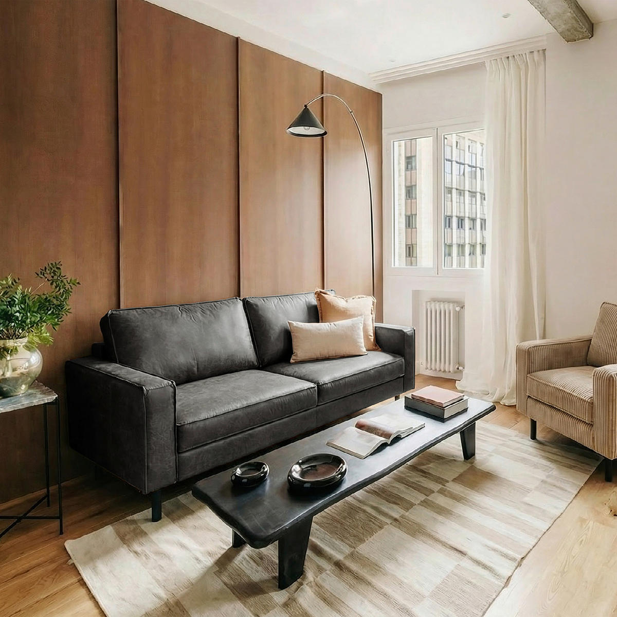 3-SITZER-SOFA Echtleder Lederlook Dunkelgrau  - Dunkelgrau/Schwarz, Design, Leder/Textil (188/85/92cm) - Livetastic